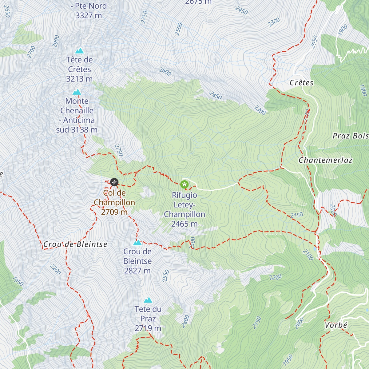 Rifugio Letey-Champillon map