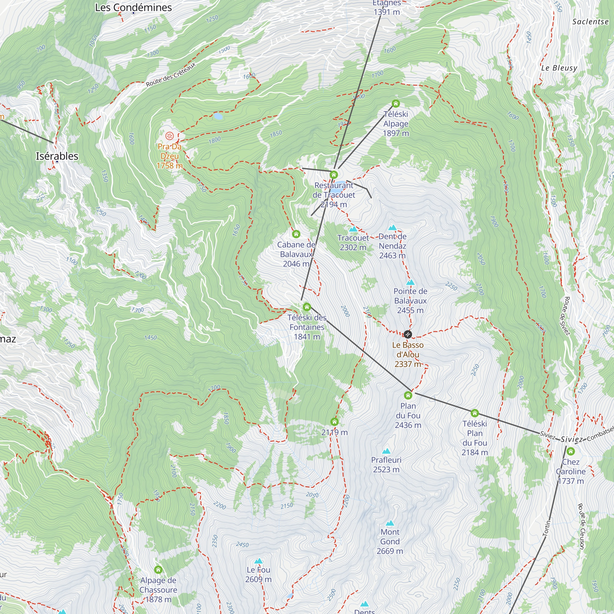Téléski des Fontaines map