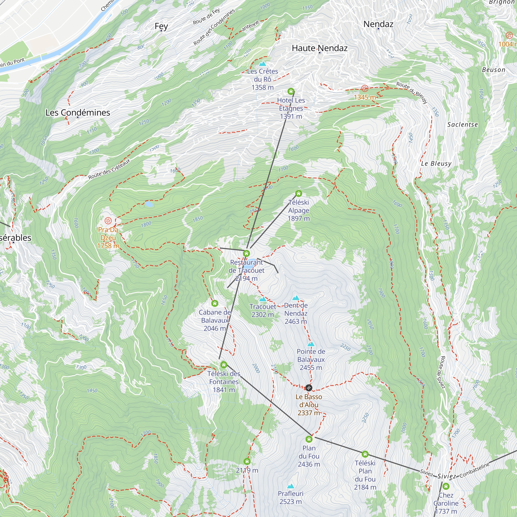 Téléski Dent map