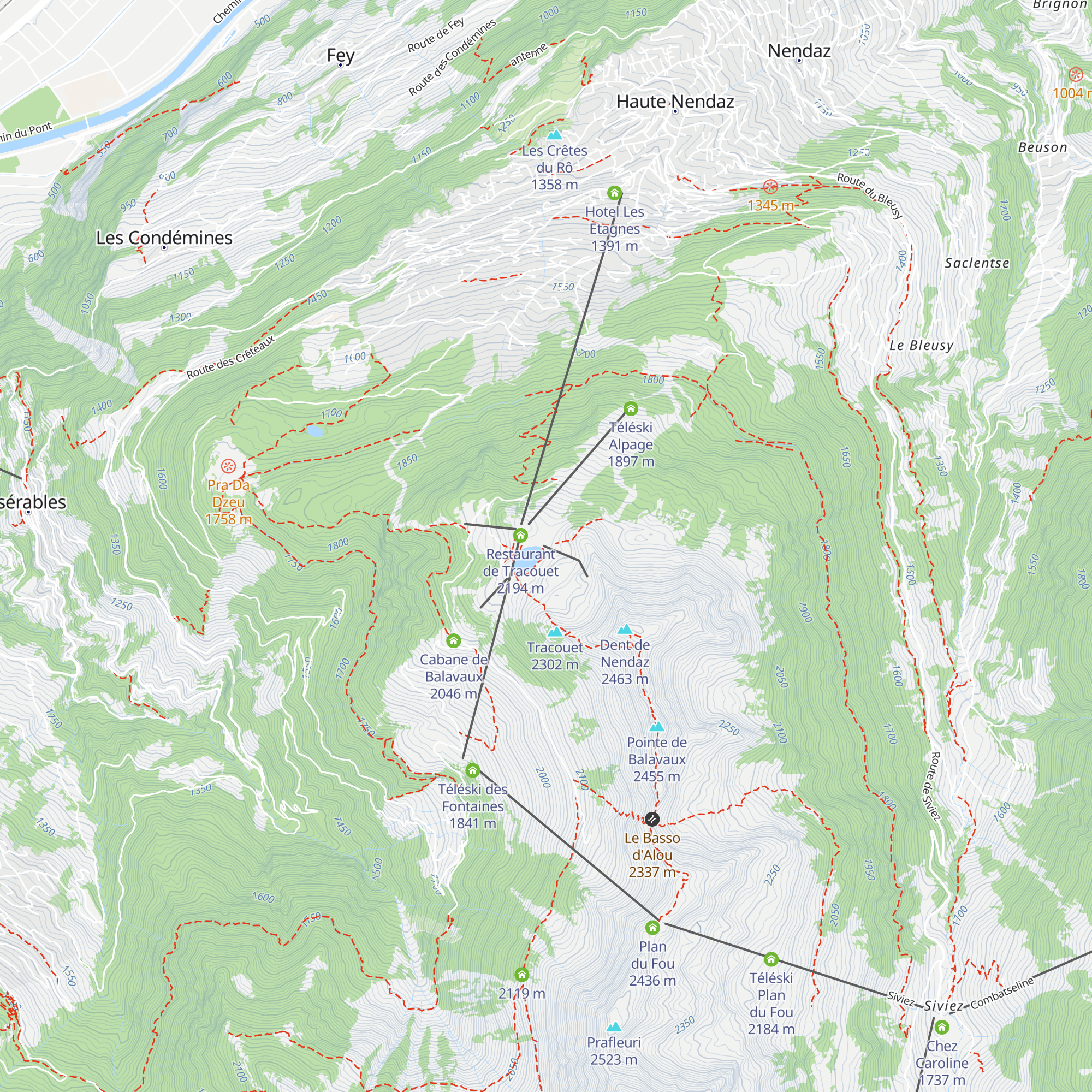 Téléski Dent map