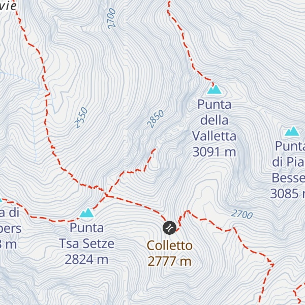 Map of Punta della Valletta - Vetta scialpinistica
