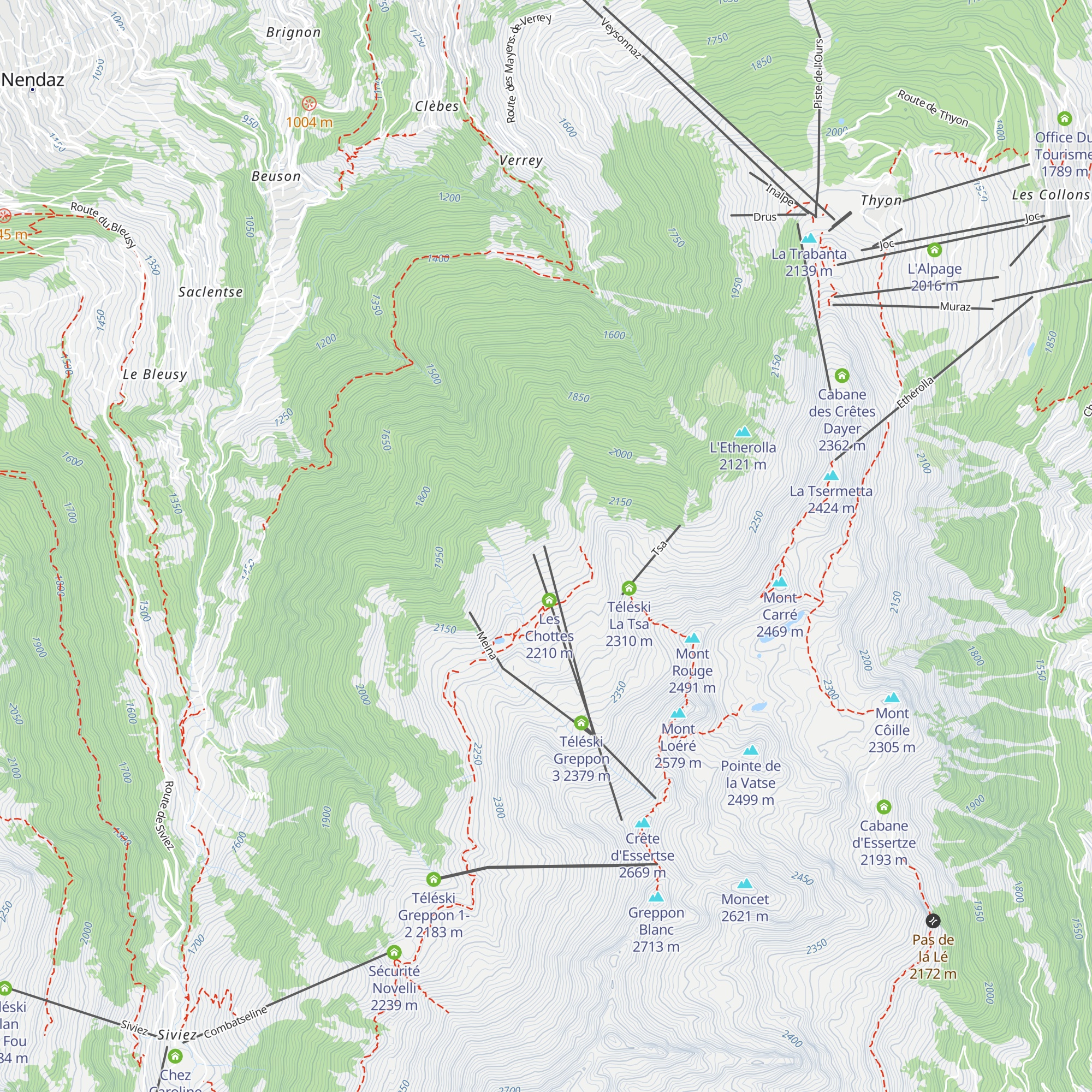 Téléskii Les Chottes map