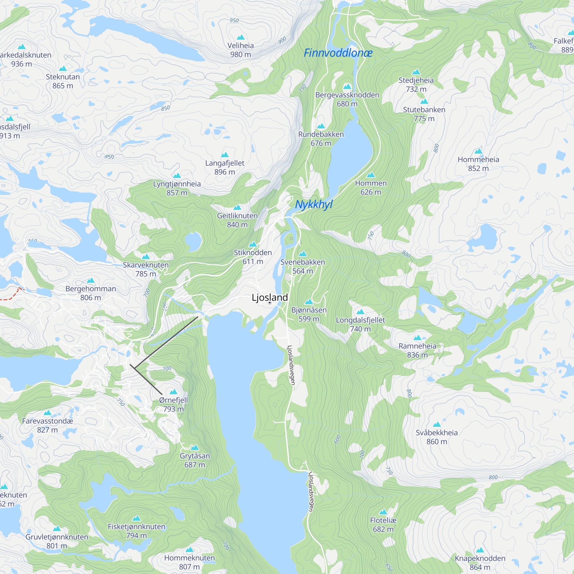 Ljosland Fjellstove map