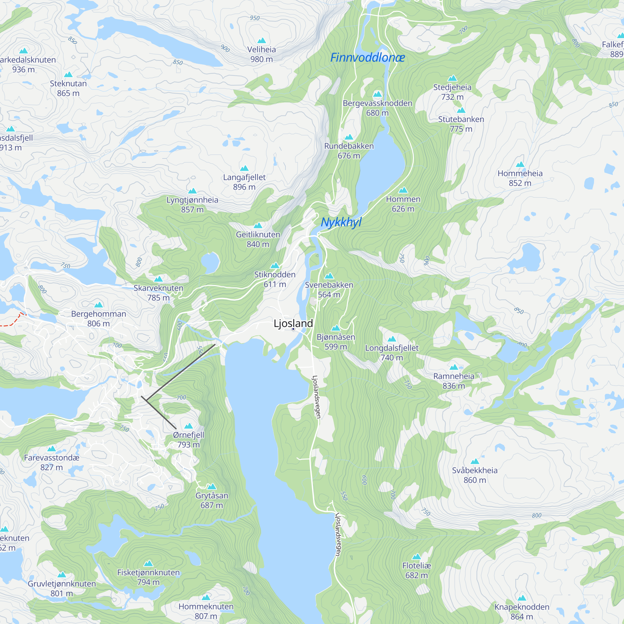 Ljosland Fjellstove map