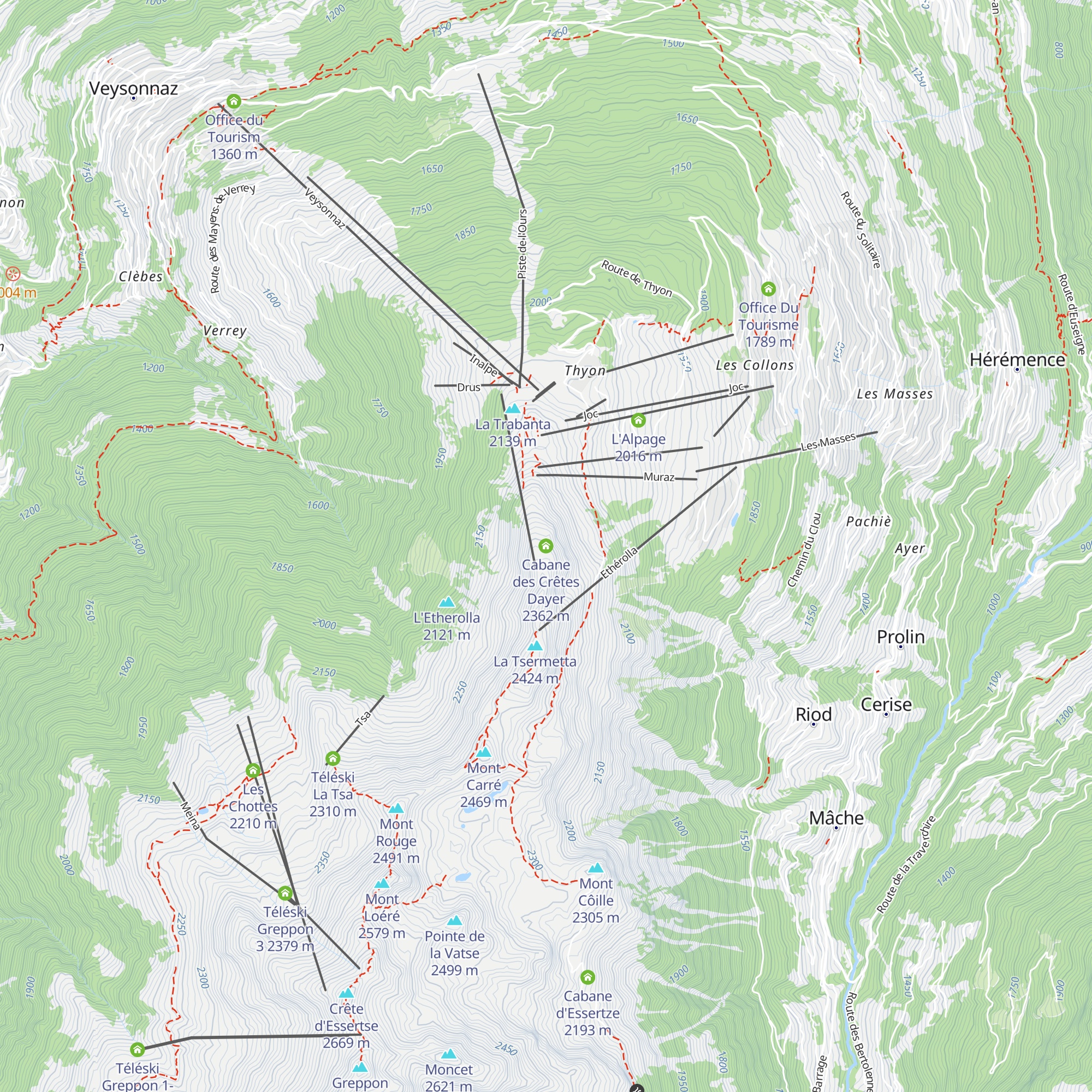 Cabane des Crêtes Dayer map