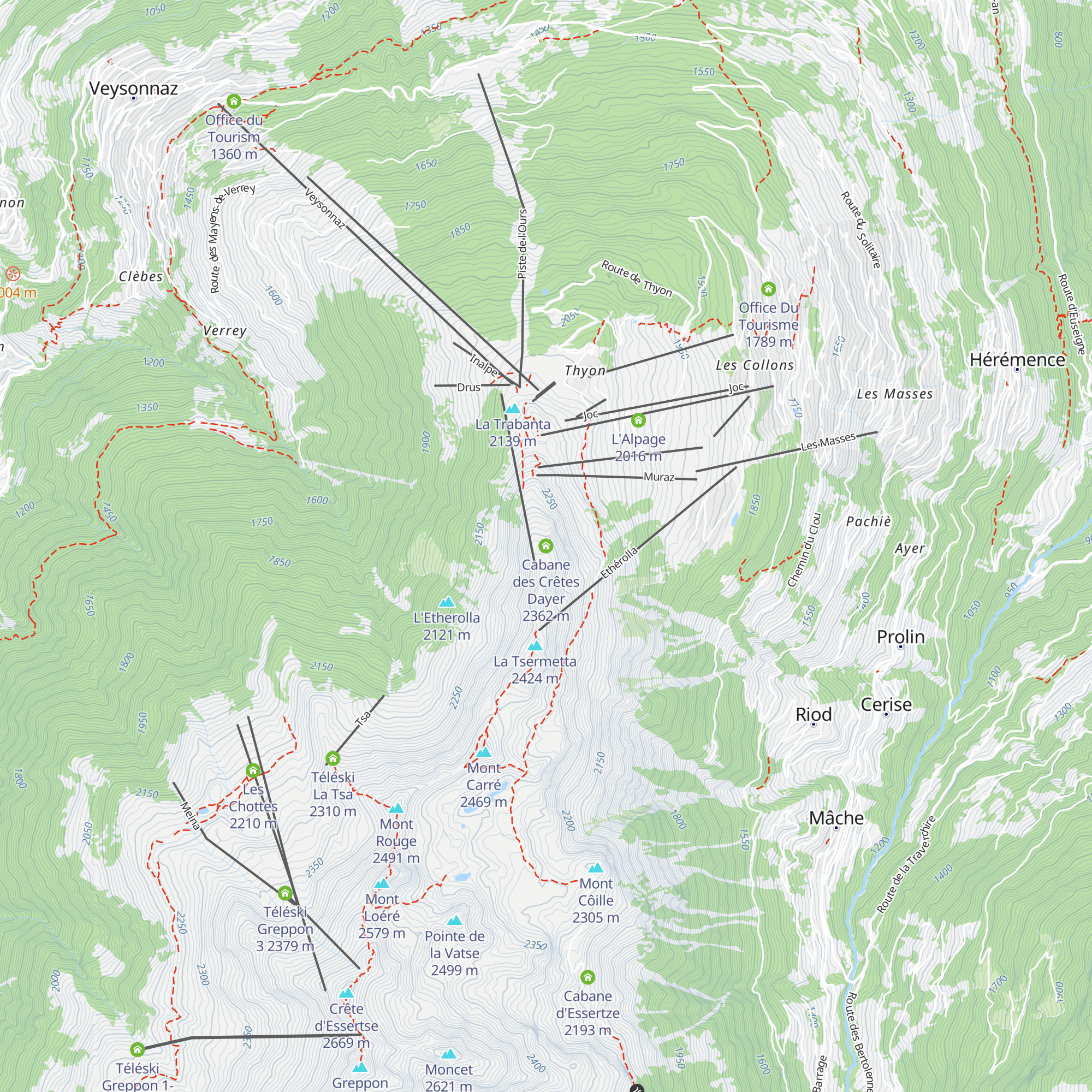 Cabane des Crêtes Dayer map