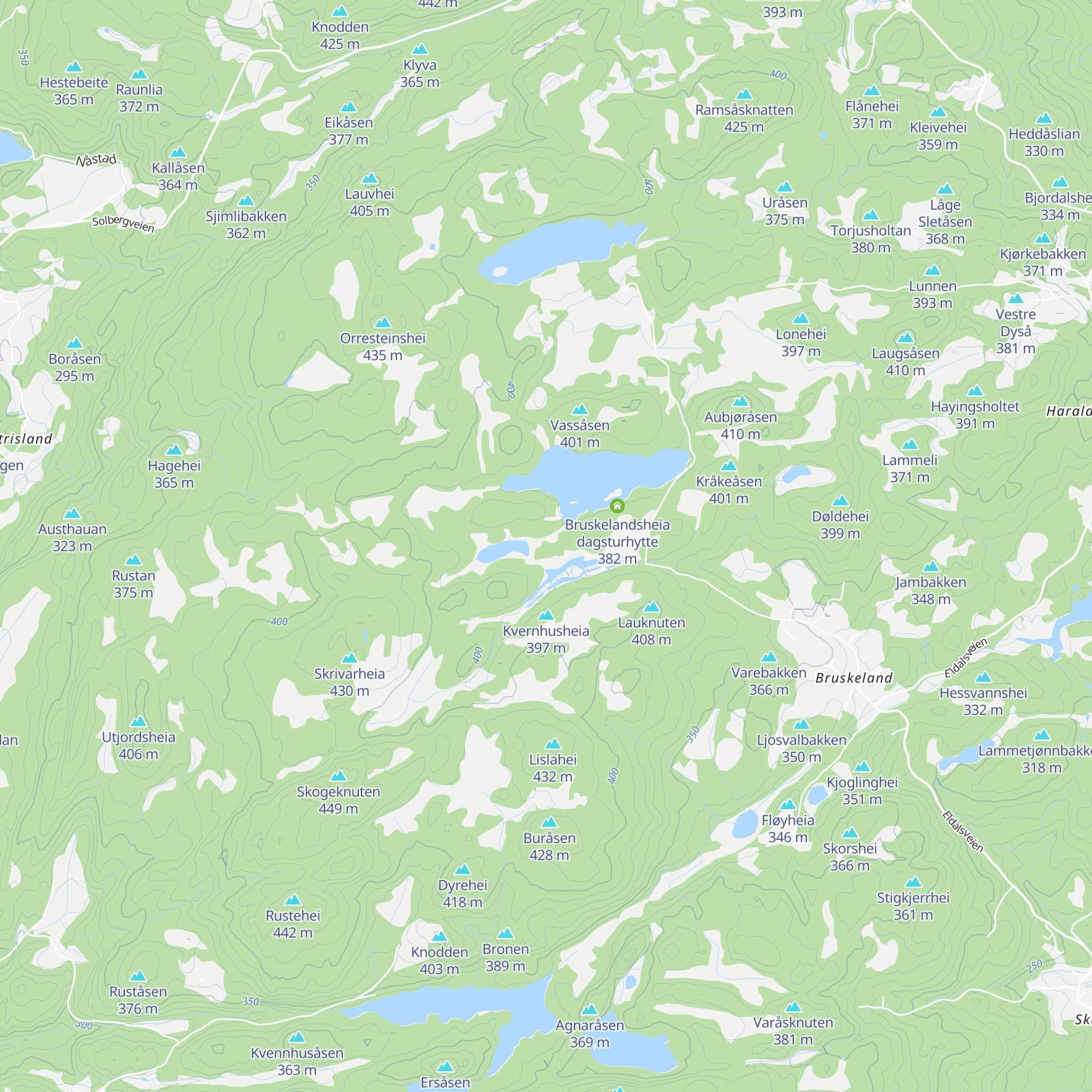 Frem-hytta/Bruskelandsheia dagsturhytte map