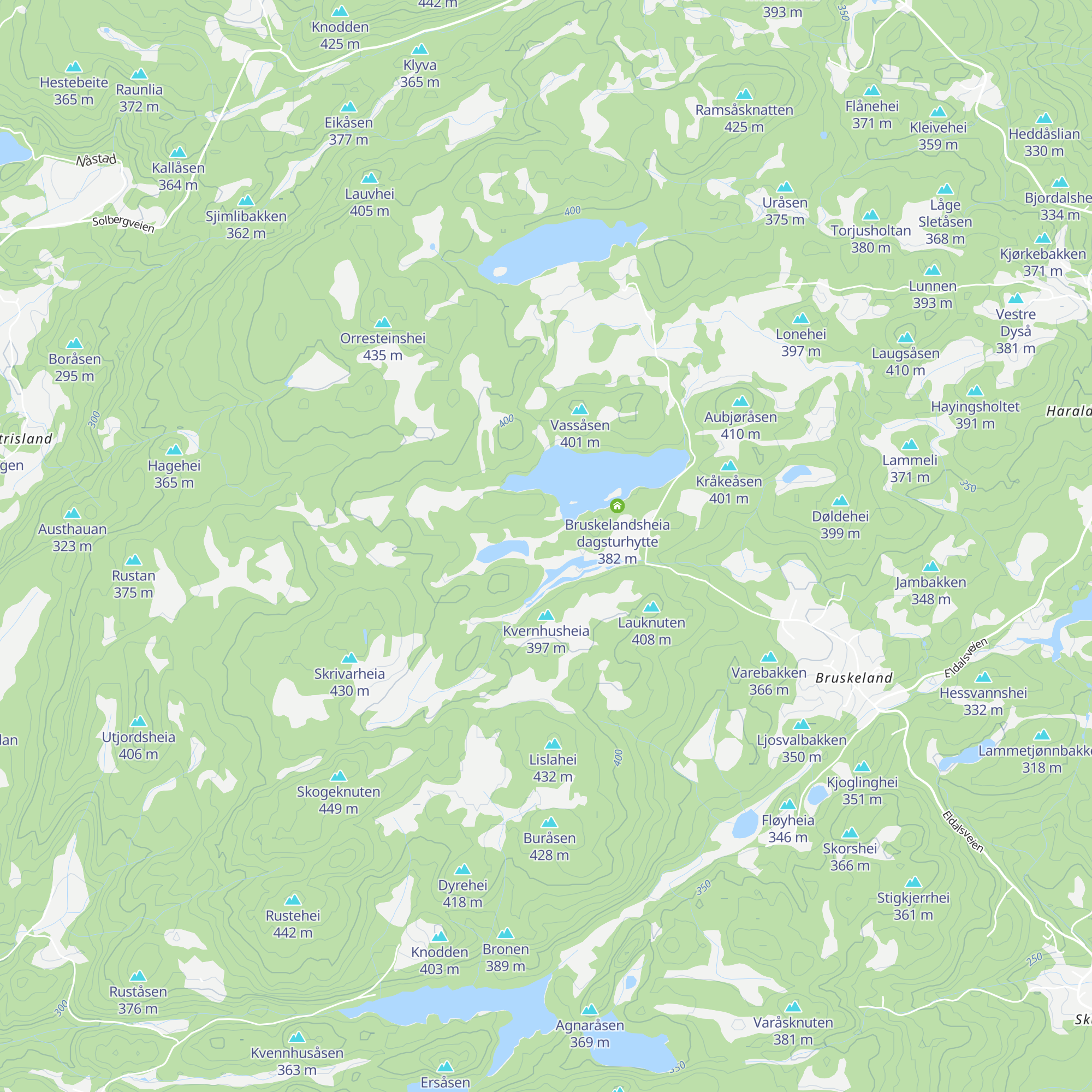 Frem-hytta/Bruskelandsheia dagsturhytte map