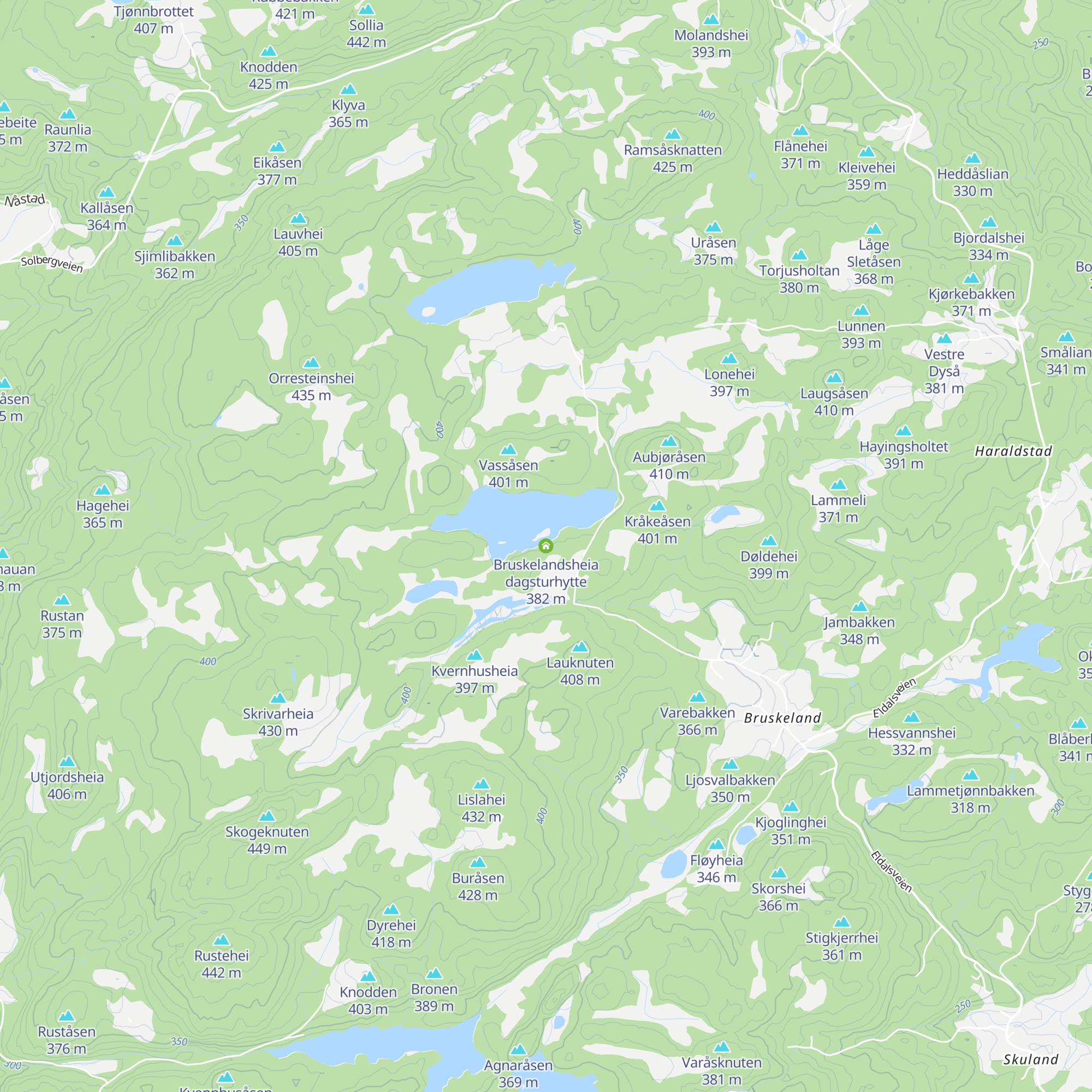 Bruskelandsheia dagsturhytte map