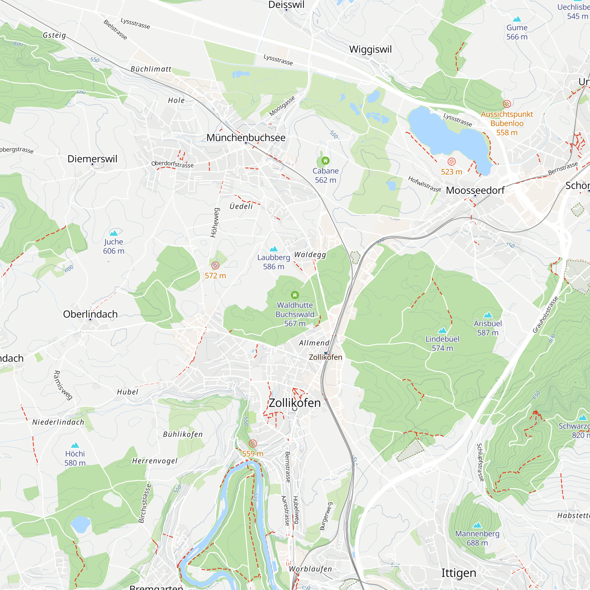 Waldhütte Buchsiwald map