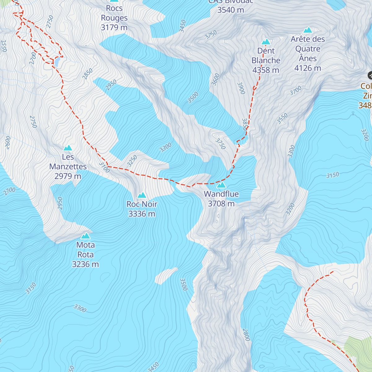 Cabane de la Dent Blanche CAS map