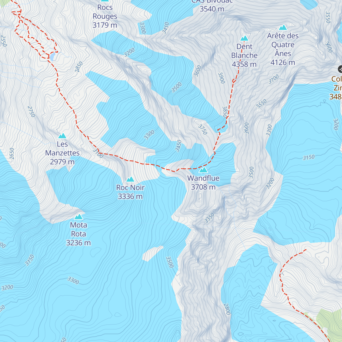 Cabane de la Dent Blanche CAS map