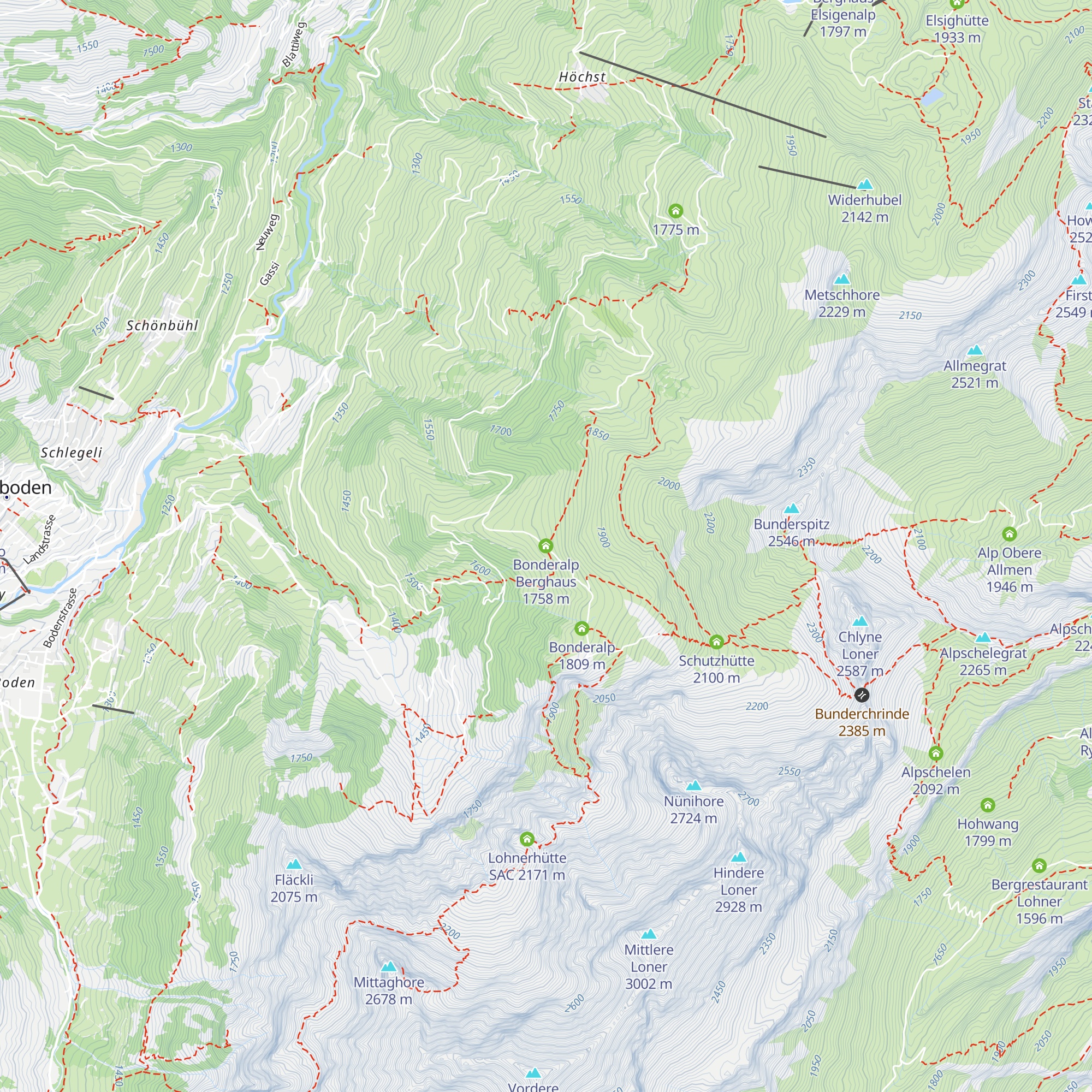 Bonderalp Berghaus map
