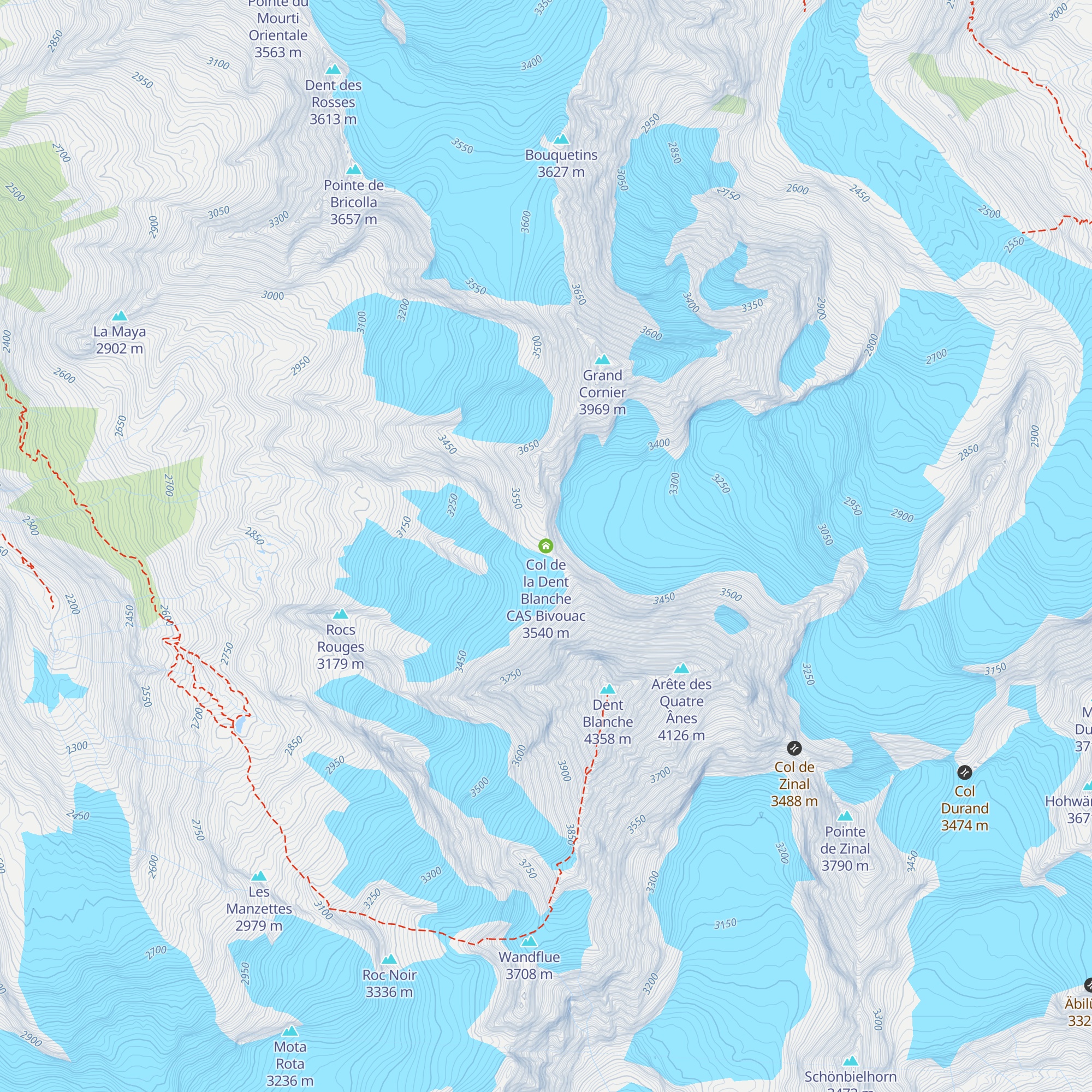 Col de la Dent Blanche CAS Bivouac map