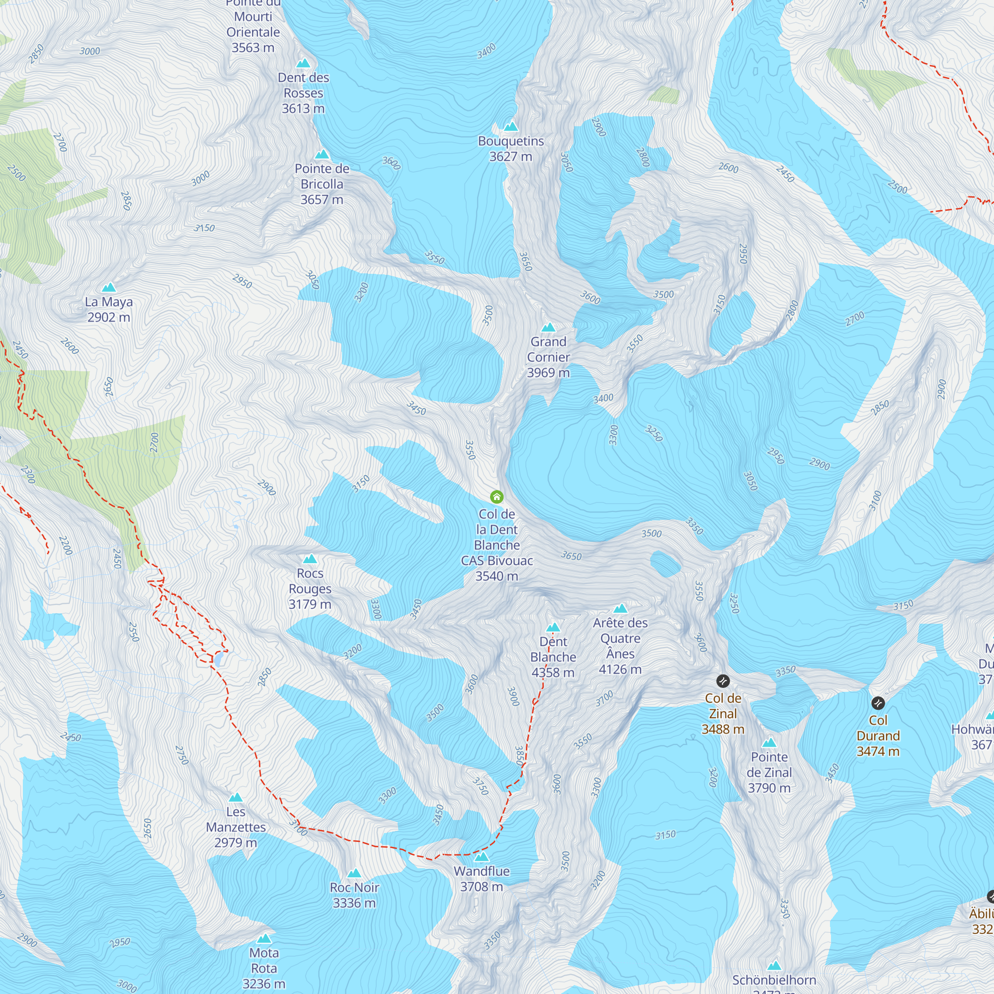 Col de la Dent Blanche CAS Bivouac map