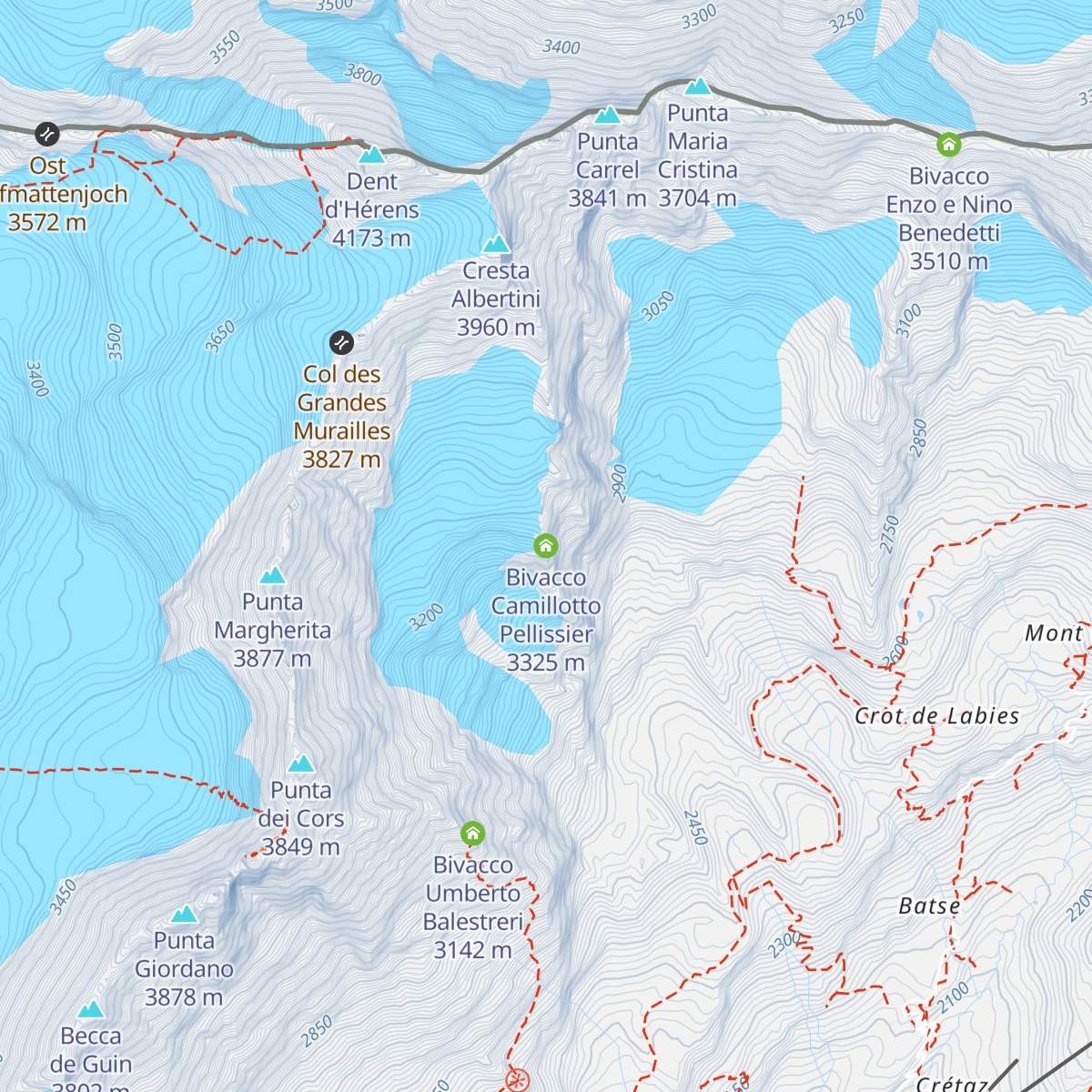 Bivacco Camillotto Pellissier map