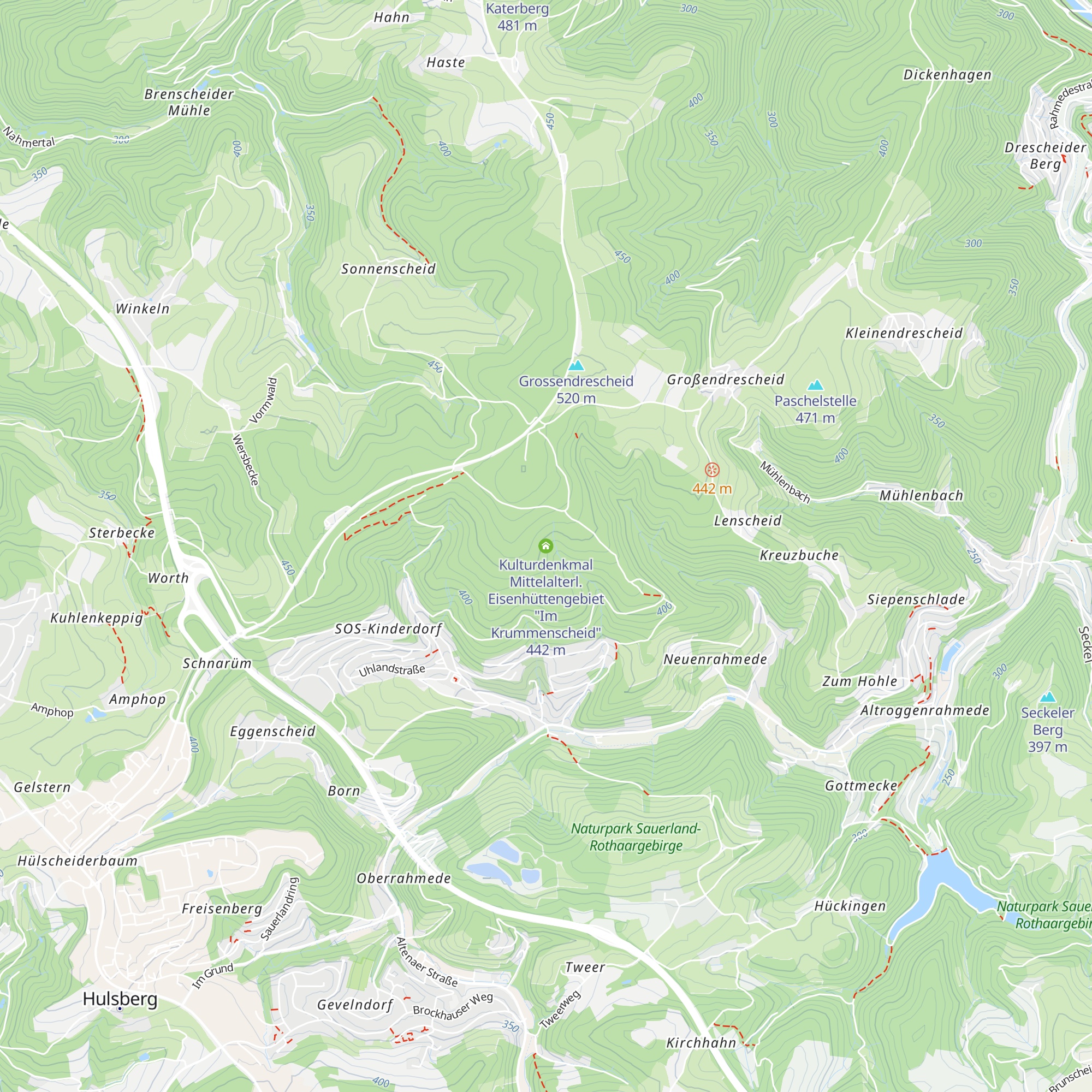 Kulturdenkmal Mittelalterl. Eisenhüttengebiet "Im Krummenscheid" map