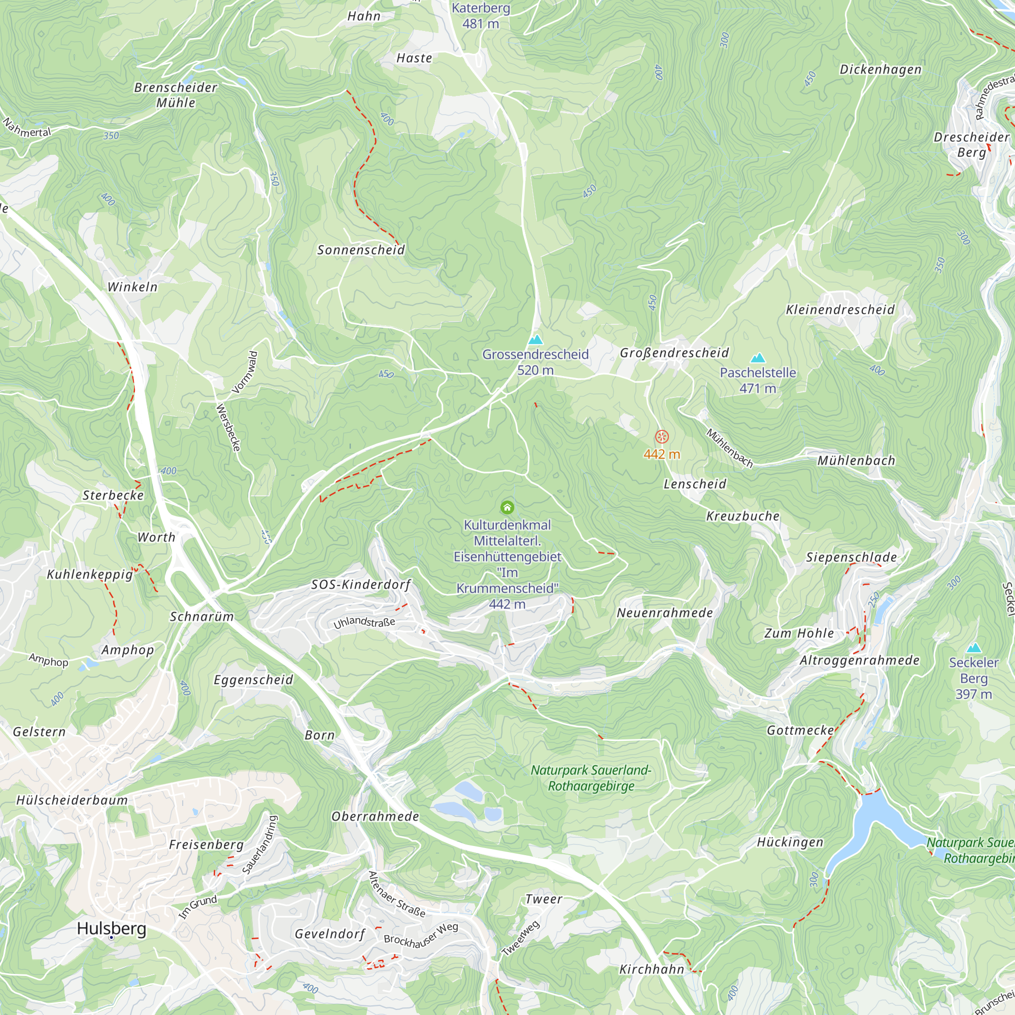 Kulturdenkmal Mittelalterl. Eisenhüttengebiet "Im Krummenscheid" map