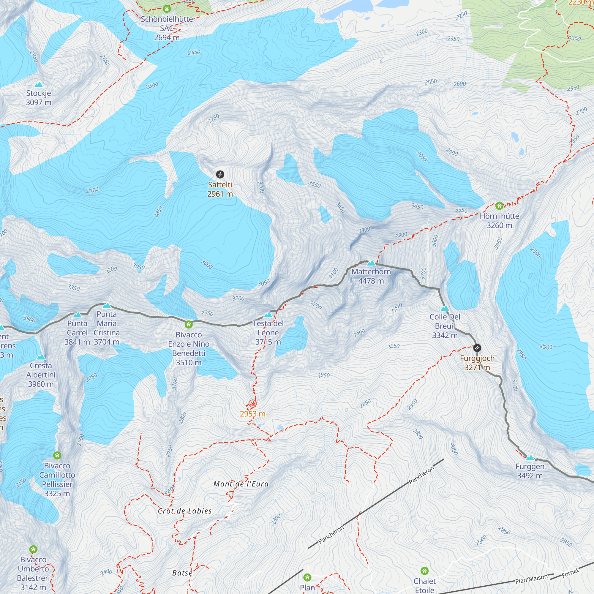 Refuge Jean-Antoine Carrel map