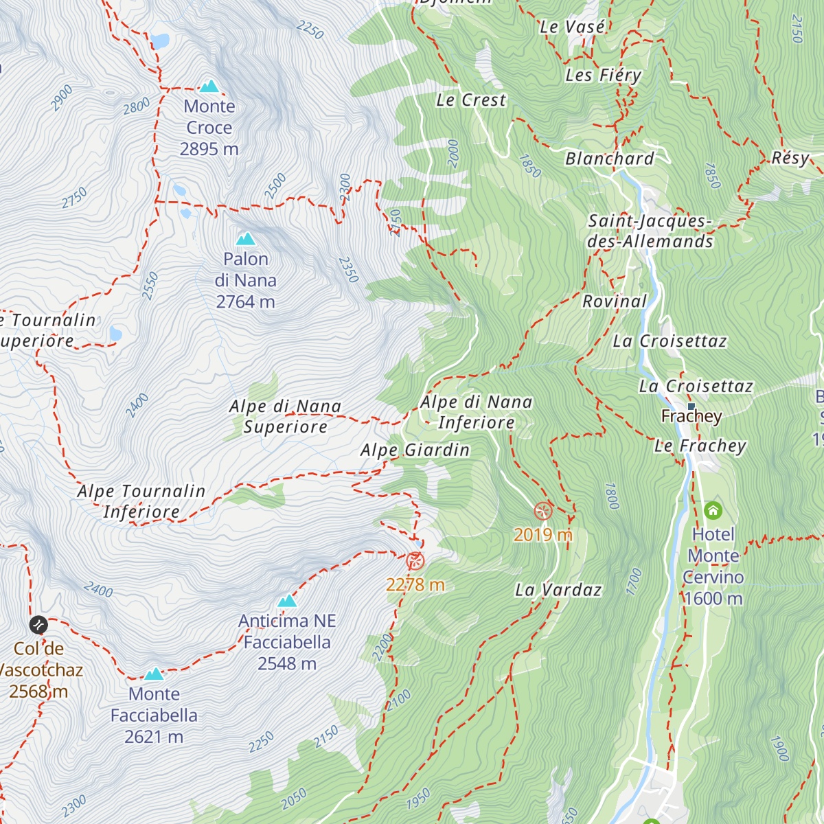 Alpe Nannaz Inferiore map