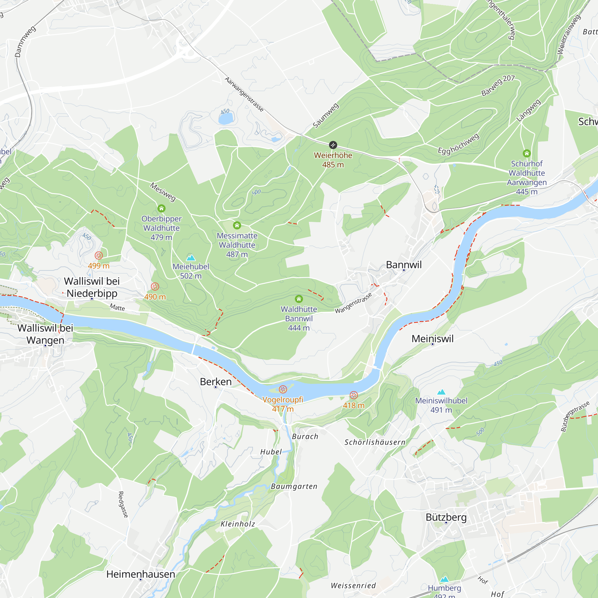 Waldhütte Bannwil map