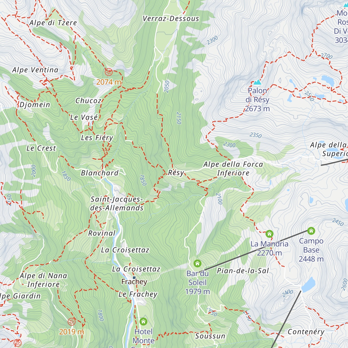 Rifugio Guide di Frachey map