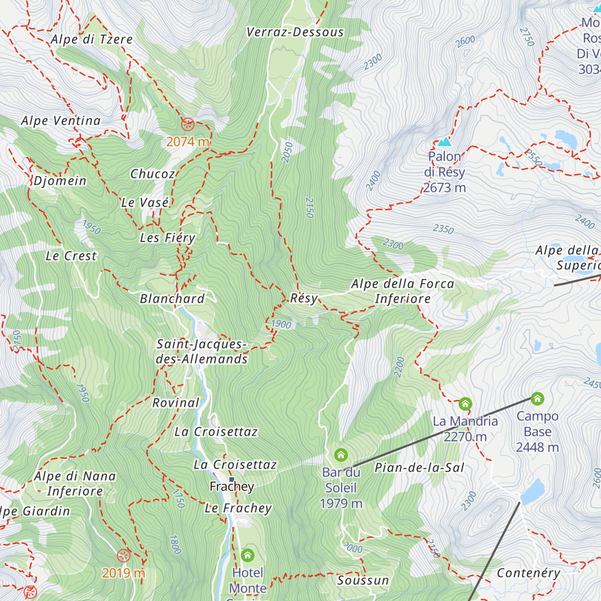 Rifugio Guide di Frachey map