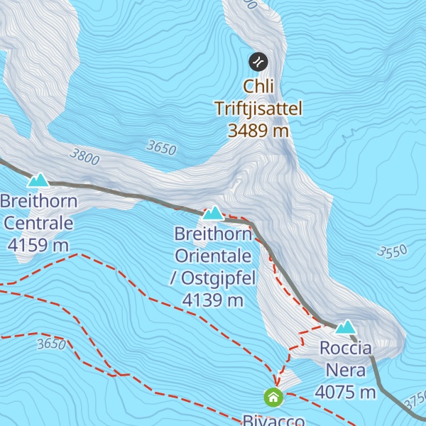 Map of Breithorn Orientale / Ostgipfel