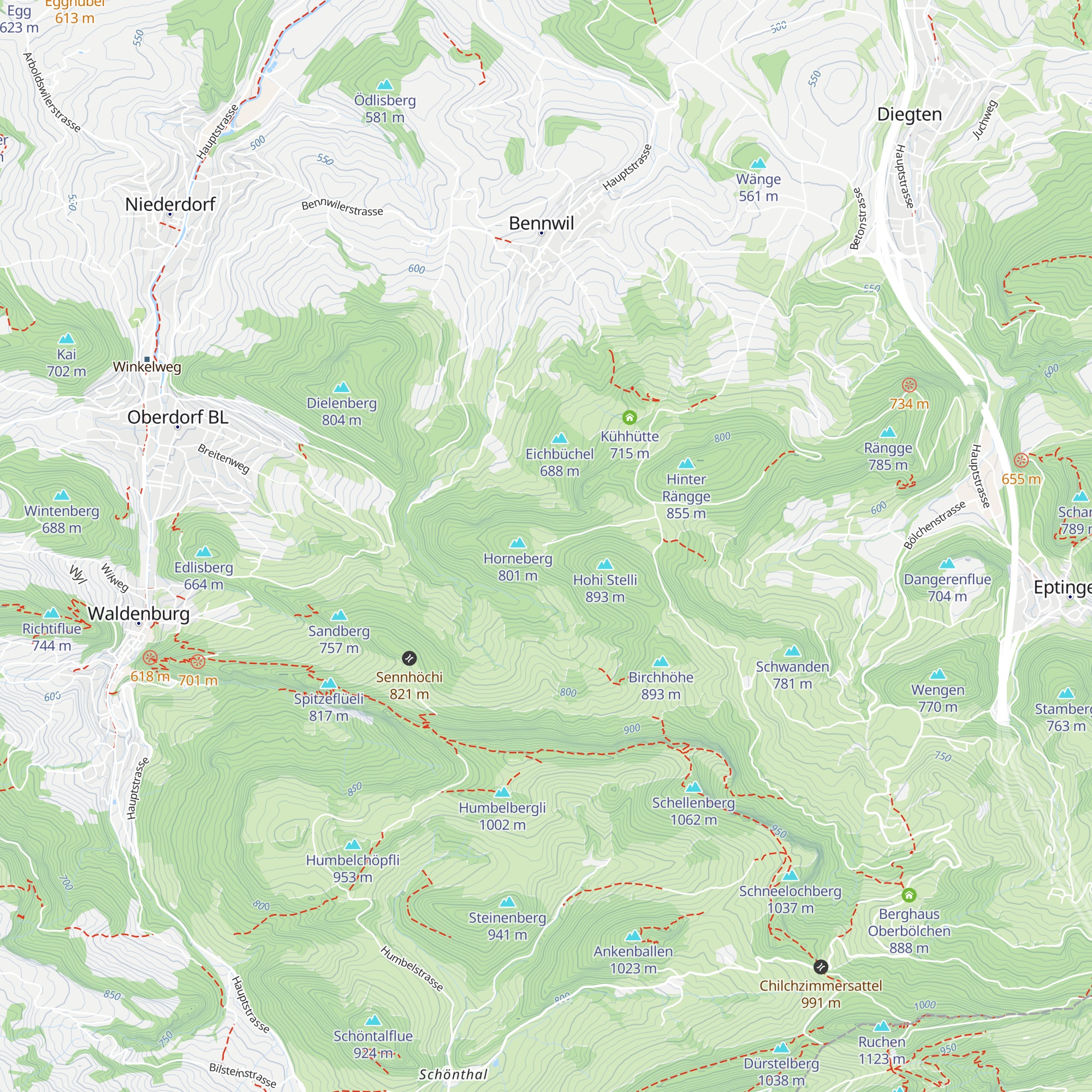 Waldhütte Hornen map
