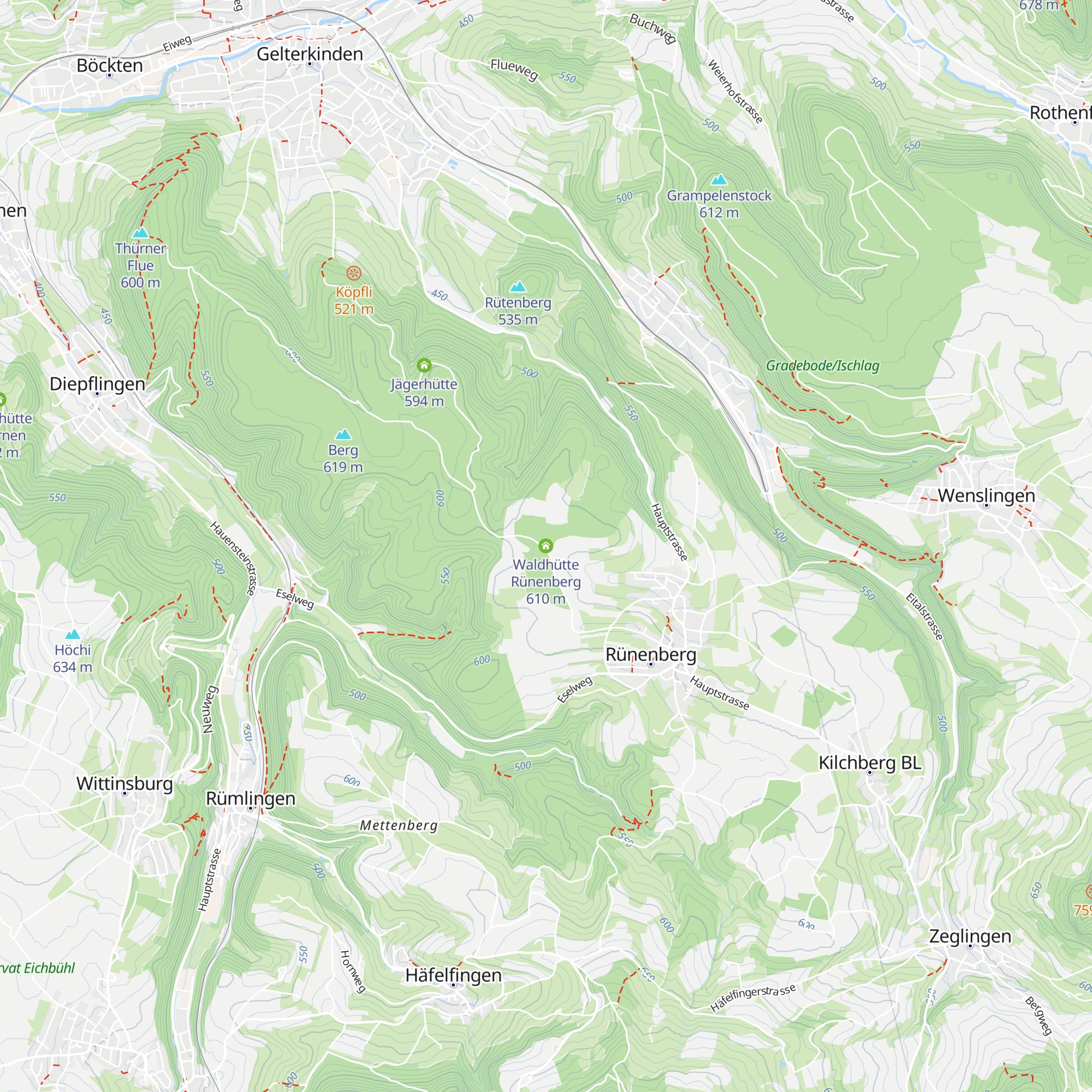 Waldhütte Rünenberg map