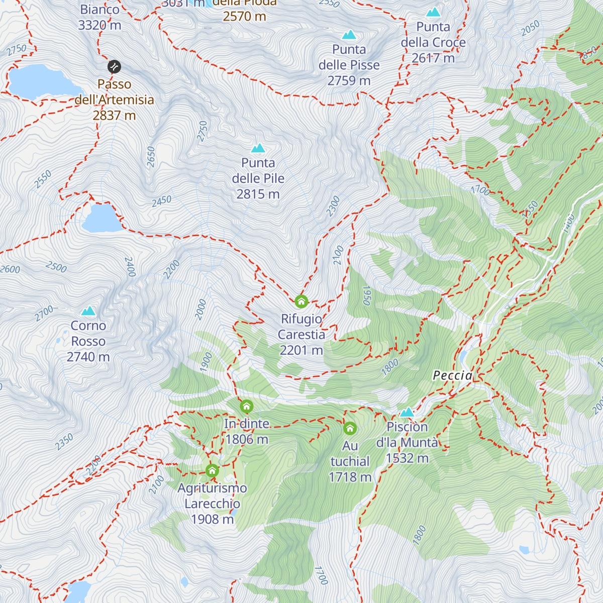 Rifugio Carestia map