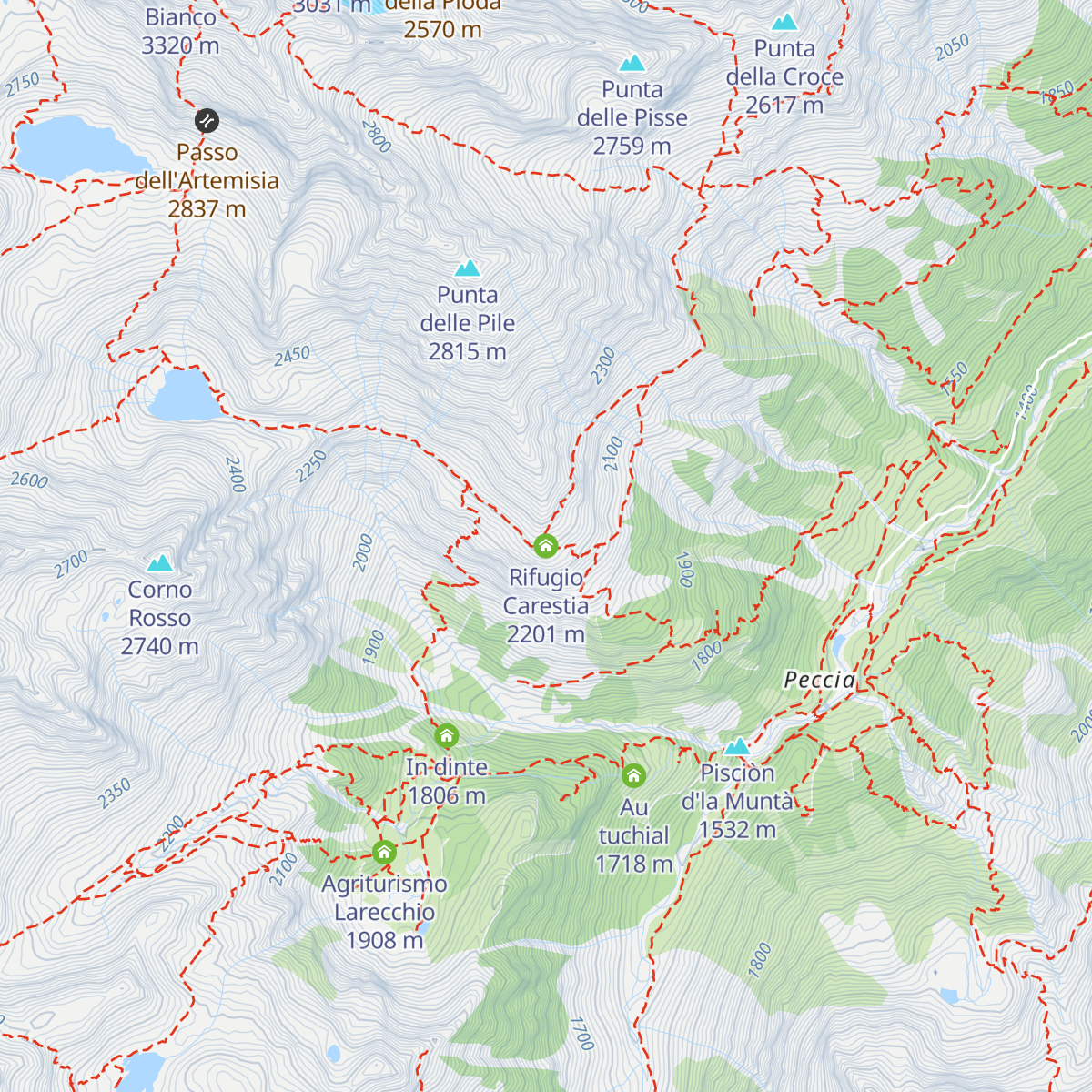 Rifugio Carestia map