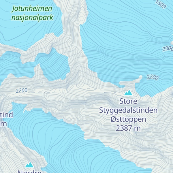 Map of Store Styggedalstinden Vesttoppen