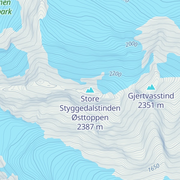 Map of Store Styggedalstinden Østtoppen