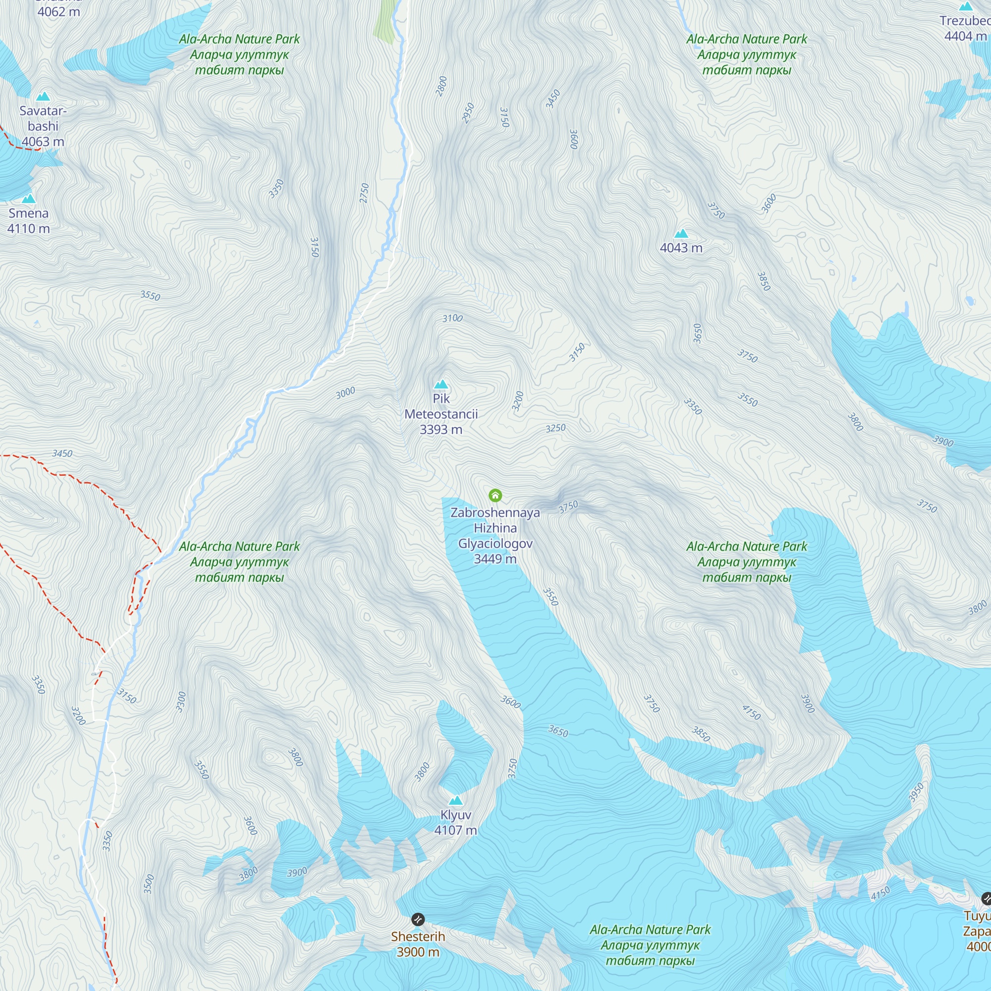 Zabroshennaya Hizhina Glyaciologov map