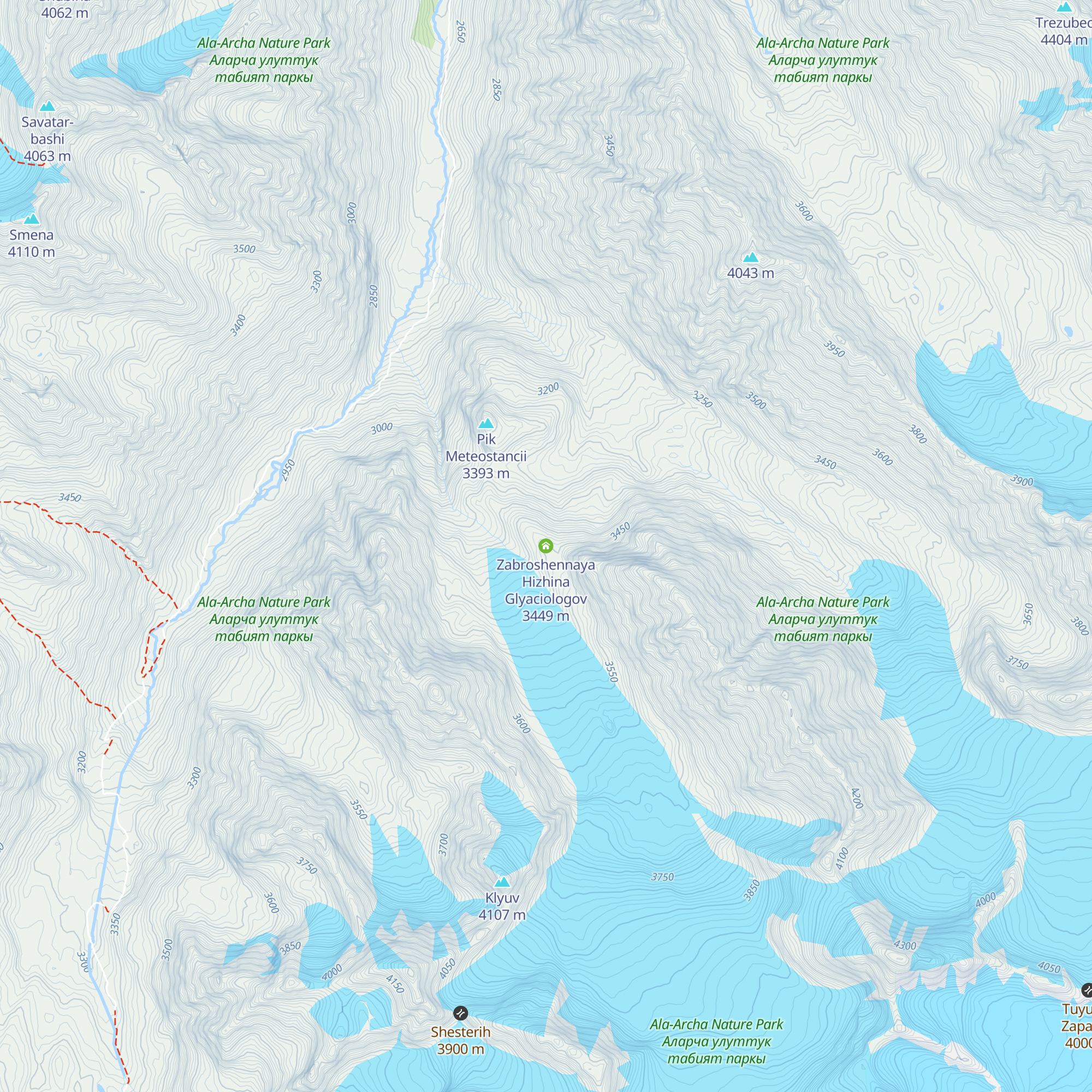 Zabroshennaya Hizhina Glyaciologov map