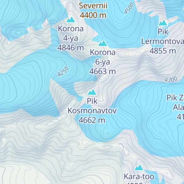 Map of Pik Kosmonavtov