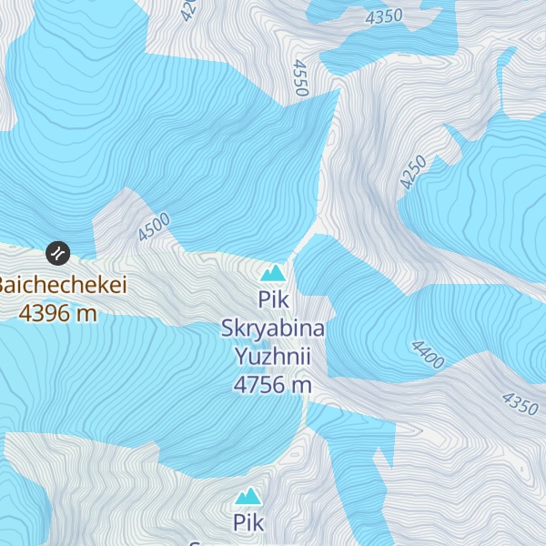 Map of Pik Skryabina Yuzhnii