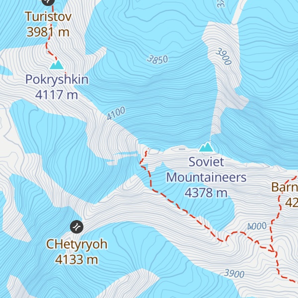 Map of Soviet Mountaineers' Western
