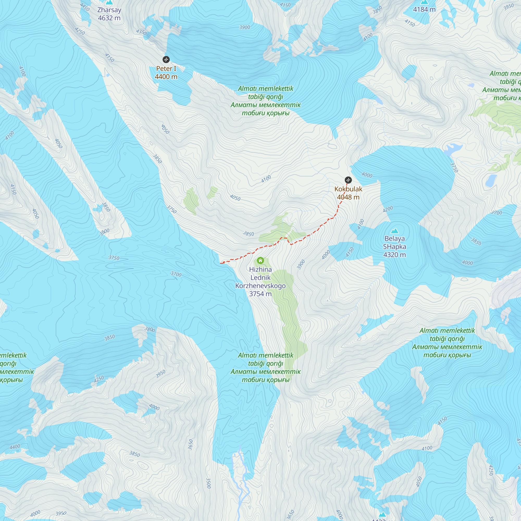 Hizhina Lednik Korzhenevskogo map
