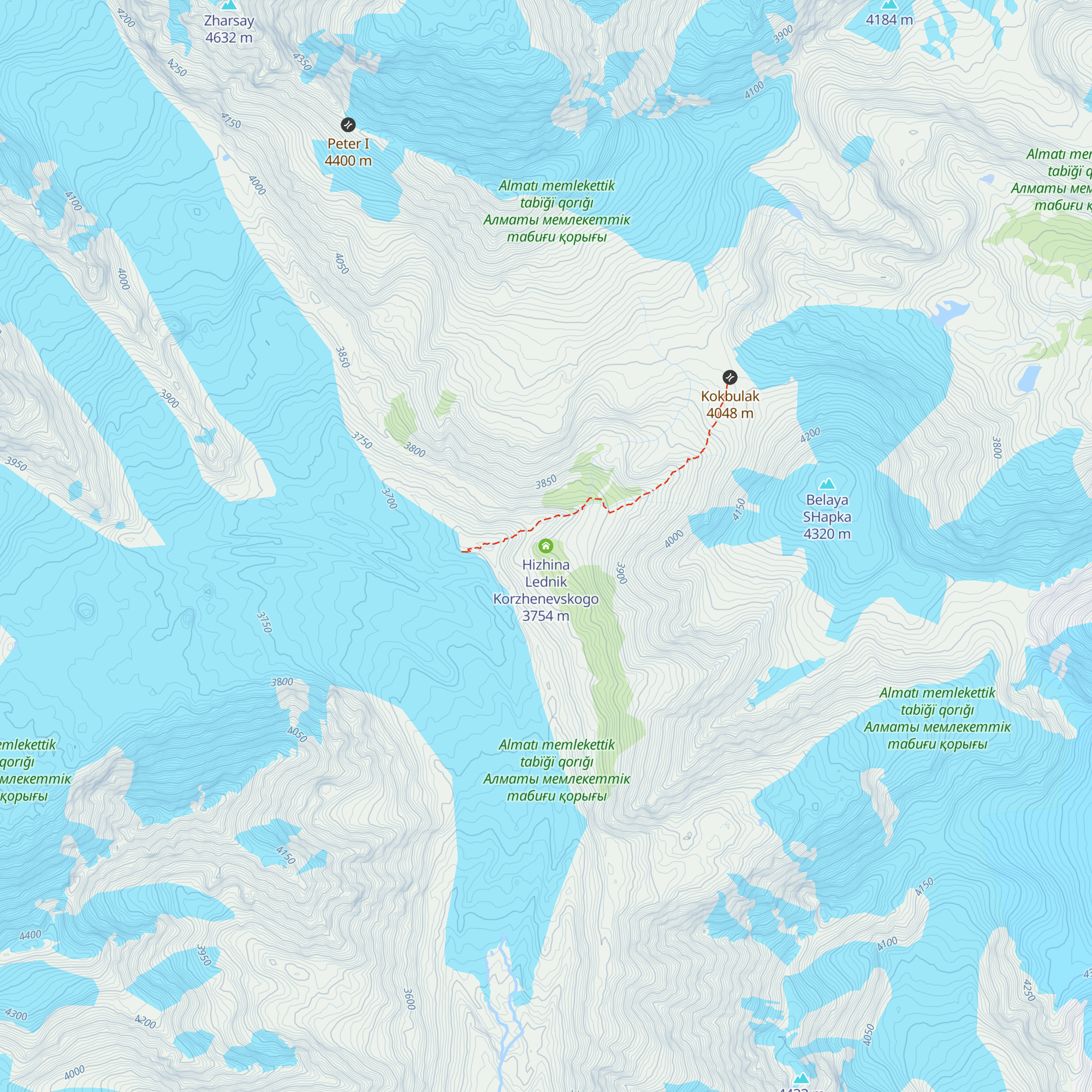 Hizhina Lednik Korzhenevskogo map