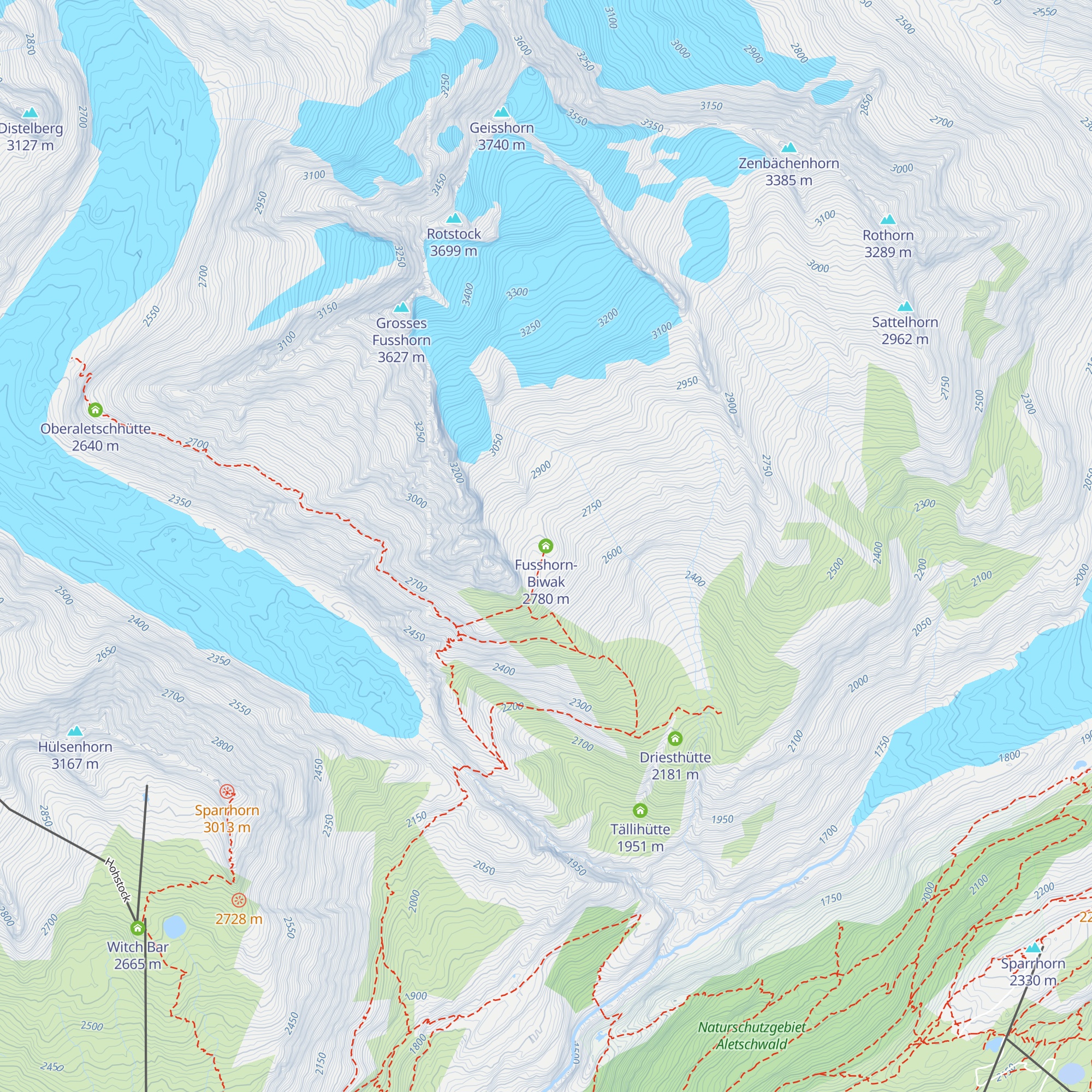 Fusshorn-Biwak map