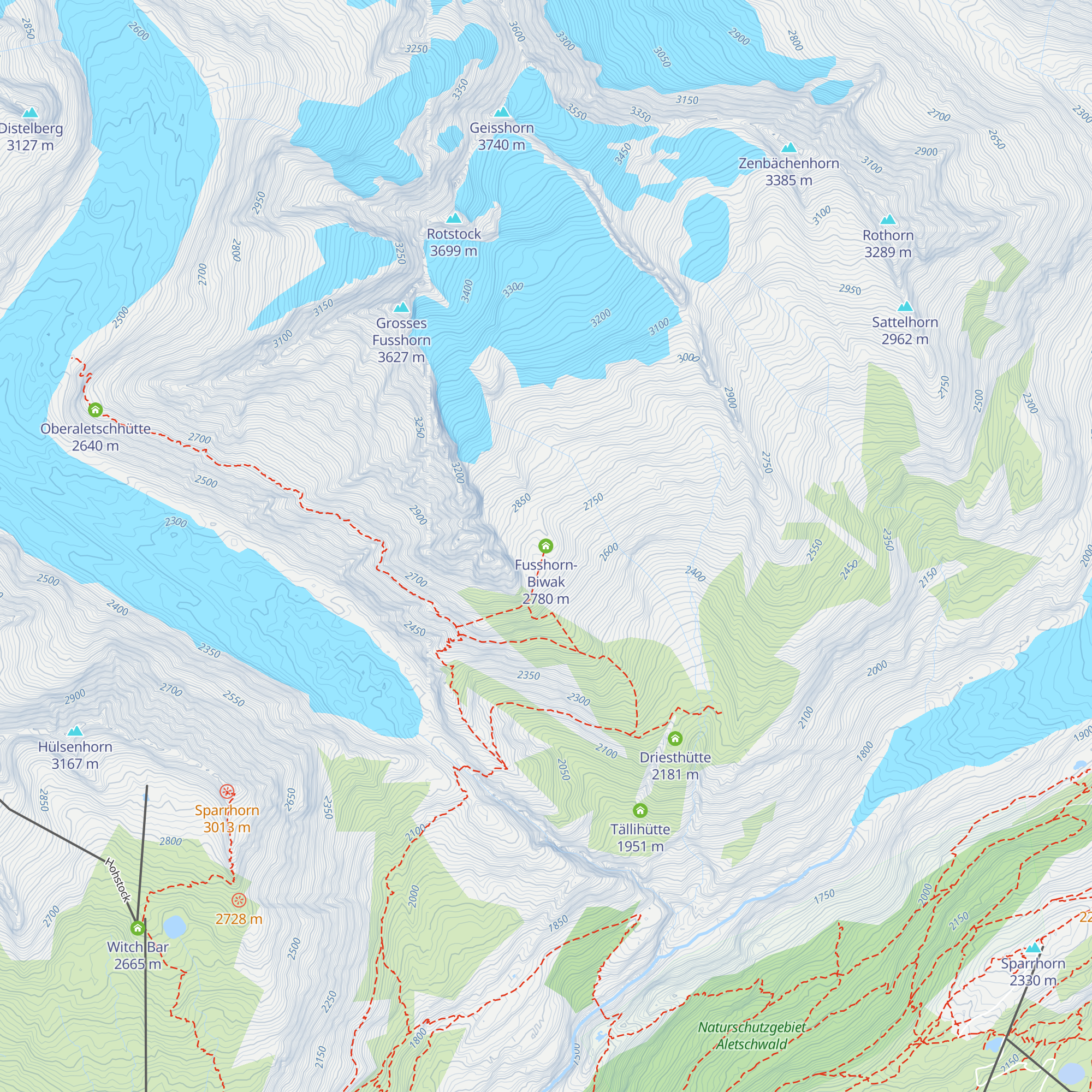 Fusshorn-Biwak map