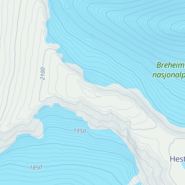 Map of Vest for Midtre Hestbreapiggen