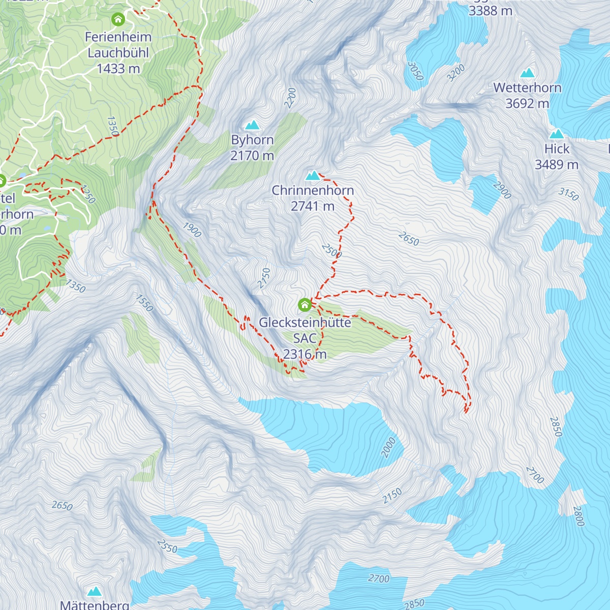 Glecksteinhütte SAC map