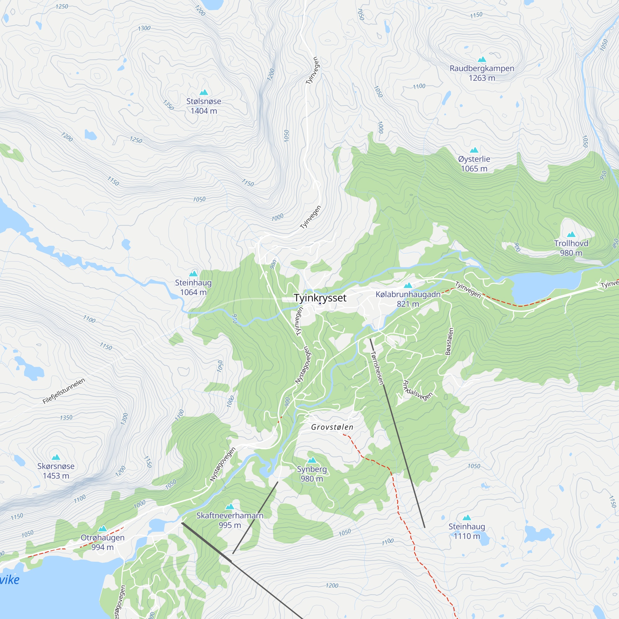 Tyinkrysset fjellstue map