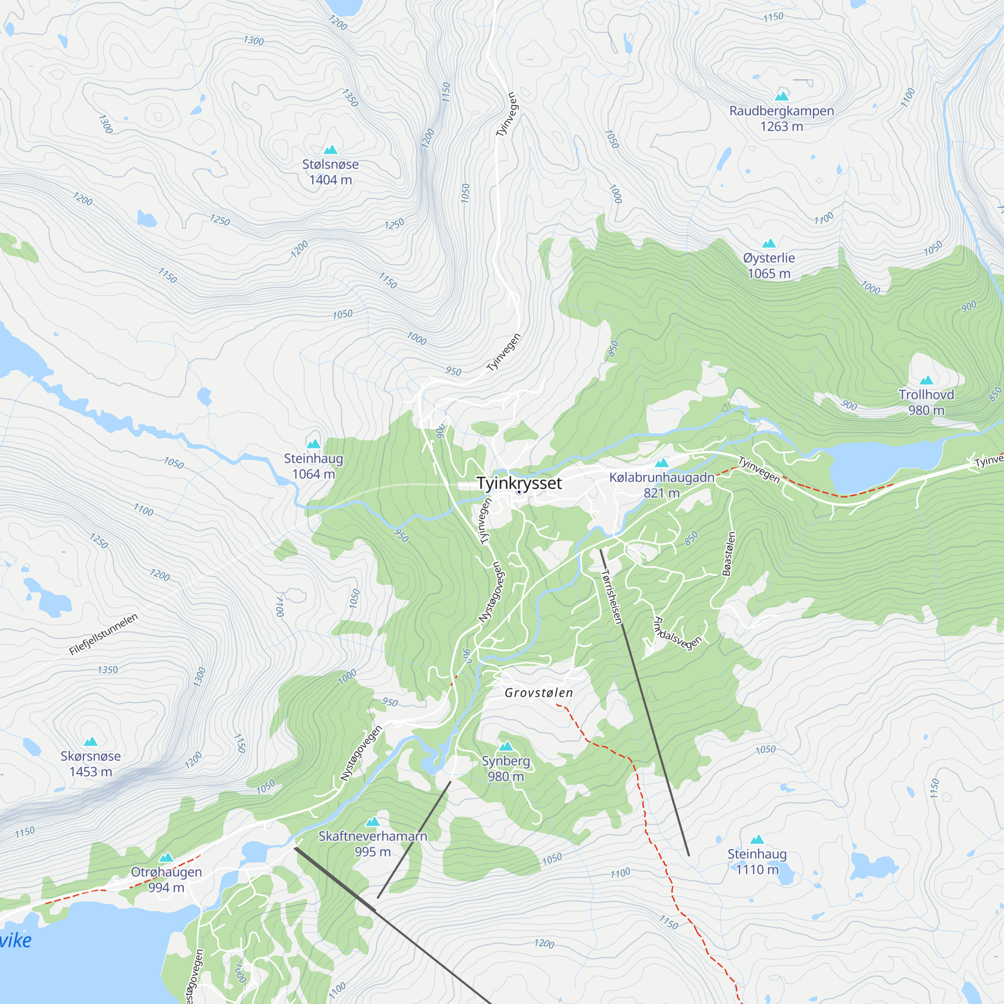 Tyinkrysset fjellstue map