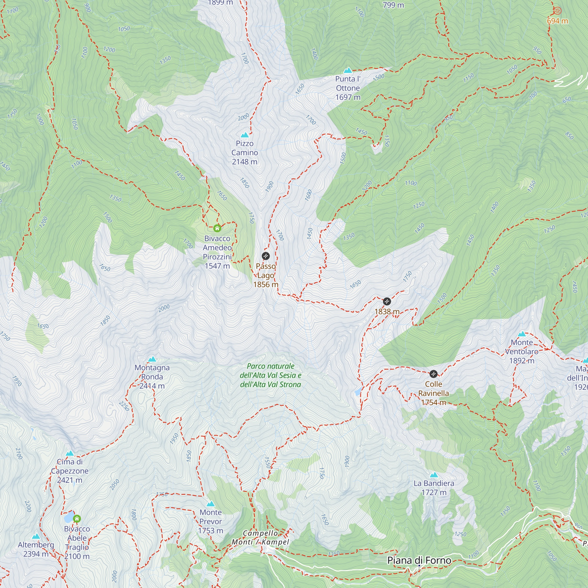 Bivacco Pian del Lago map