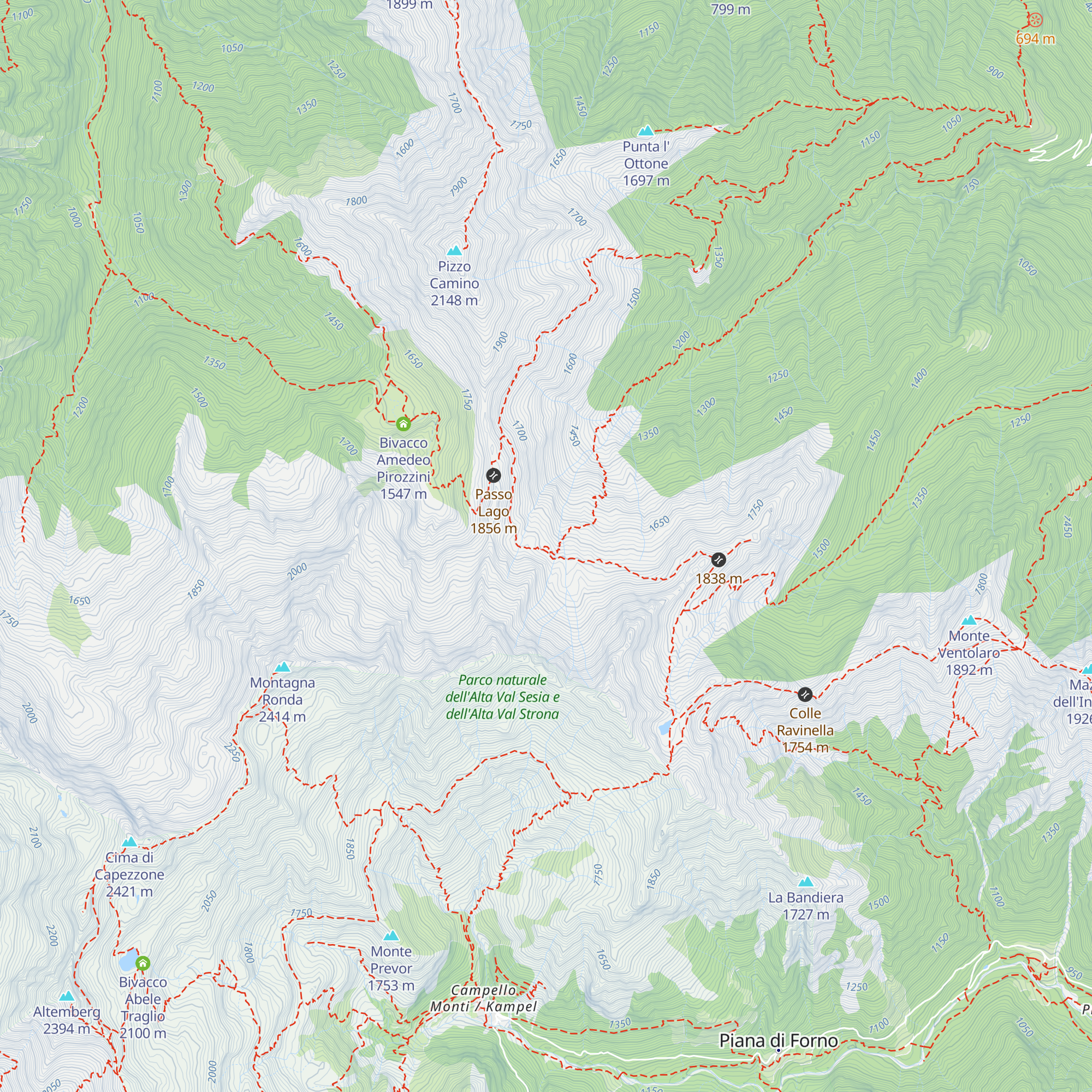 Bivacco Pian del Lago map