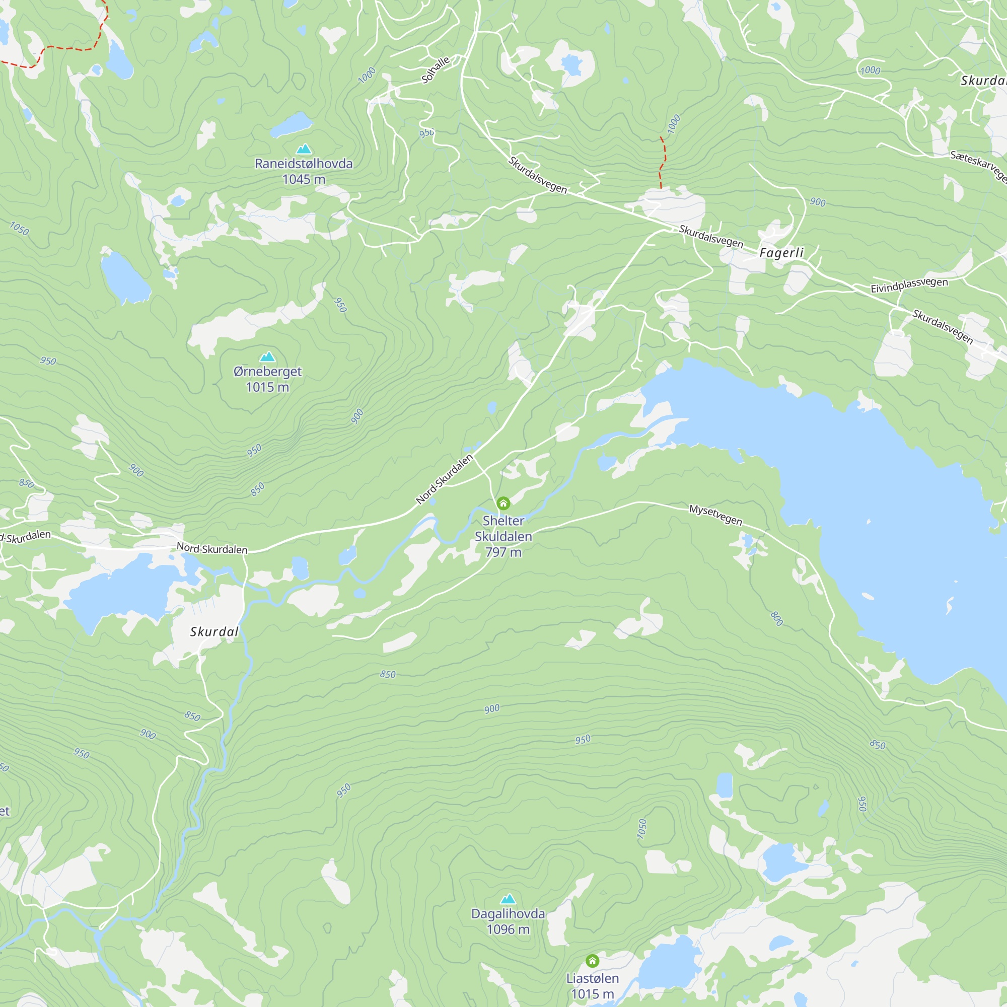 Shelter Skuldalen map